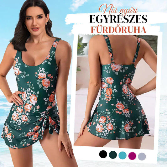 🔥👙 Női hasformáló masnis fürdőruha szoknyával – Teljes takarás és beépített melltartó 🌊🏖️