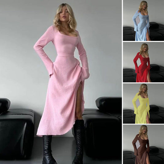 【S-L】💃Női négyzet alakú nyak nyakkendő derék A-Line ruha