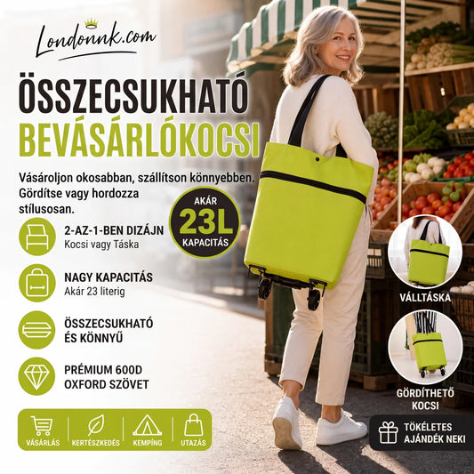 🛍️✨ Átalakítható bevásárlótáska – elrejti a kerekeket, 20 kg-ot bír, cipzárral bővíthető!