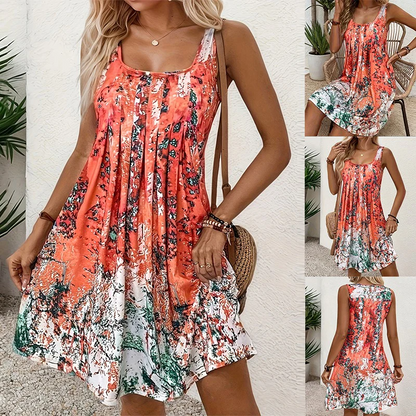 【S-2XL】🌺Ujjatlan nyomtatott egyszerű ruha