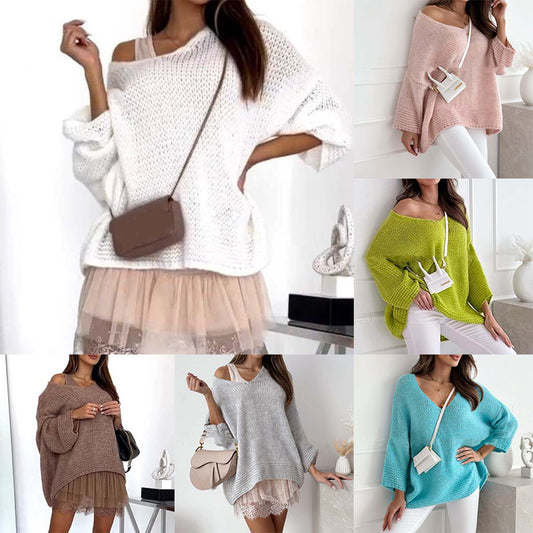 【S-XL】💞Női kényelmes, laza fazonú, V-nyakú pulóver