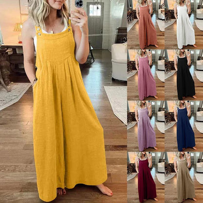 【S-5XL】🌷Női ujjatlan széles szabású zsebes kezeslábas