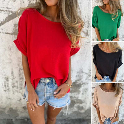【S-3XL】👚Egyszínű kerek nyakú rövid ujjú top