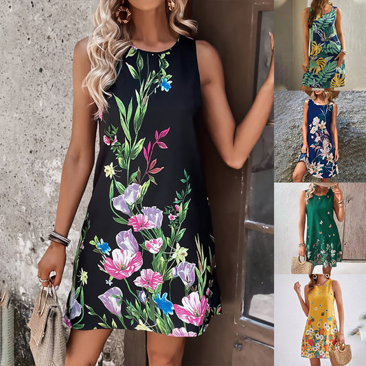 【S-3XL】🌺Elegáns női elegáns nyomtatott ujjatlan rövid ruha
