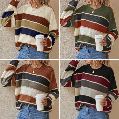 【S-XL】💞Női laza csíkos hosszú ujjú pulóver