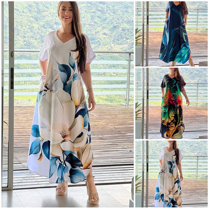 【S-4XL】👗Plusz méretű nyomtatott hosszú ruha