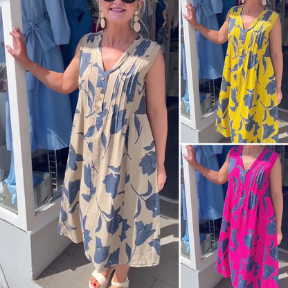 【S-3XL】🥀Női ujjatlan, nyomtatott maxi ruha