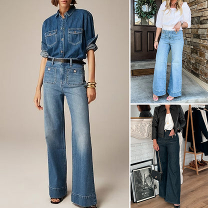 【M-4XL】👖 Haspántos széles szárú farmer