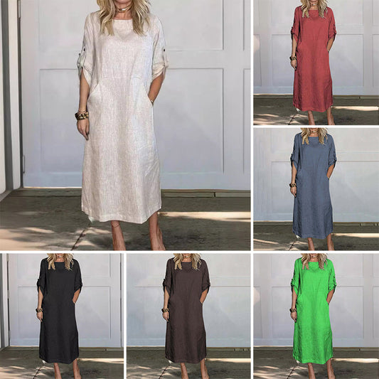 【M-3XL】🌿Pamut vászon dupla oldalsó zsebekkel hosszú szoknya