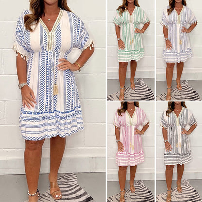 【S-4XL】💝Alkalmi nyomtatott V-nyakú ruha