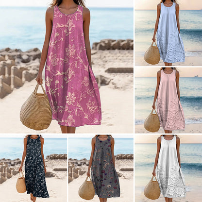 【S-4XL】🌸Női lezser ruha kerek nyakkal és mintával