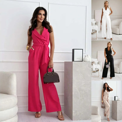 【M-2XL】💟Női ujjatlan V-nyakú egyszínű Jumpsuit