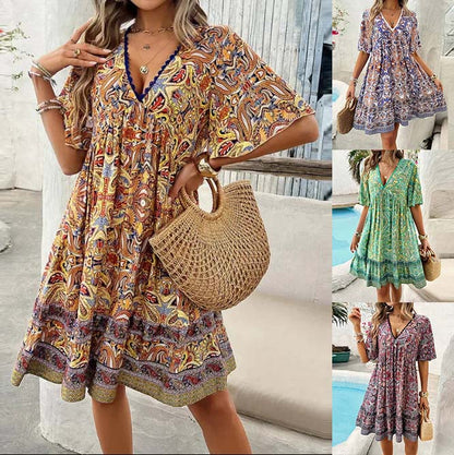 【S-3XL】👗V-nyakú ünnepi nyomtatott ruha