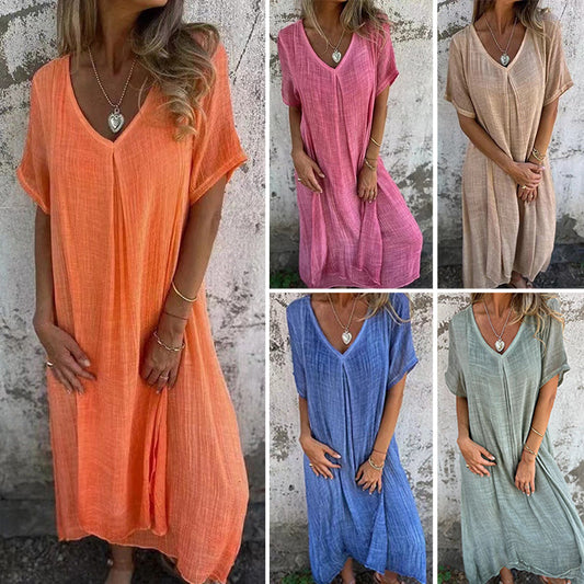 【M-3XL】👗Egyszínű ruha V-nyakkivágással