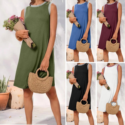 【S-2XL】👗Női ujjatlan kerek nyakú ruha