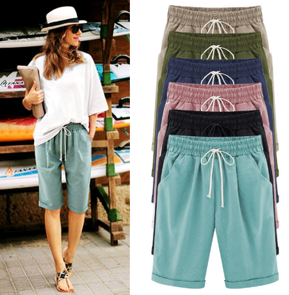 【S-8XL】💕Laza plus size rövidnadrág egyszínű, elasztikus derékszíjjal