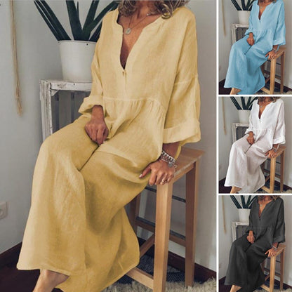 【S-3XL】🌿Női nyári pamut lenvászon nagy Swing laza ruha