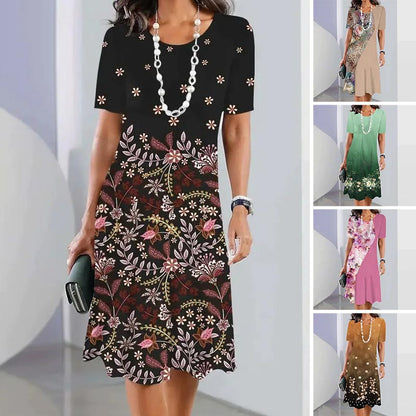 【S-3XL】🌸Elegáns virágmintás kerek nyakú ruha