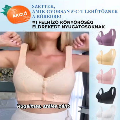 Légáteresztő, kényelmes női melltartó elülső kapoccsal