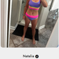 🏖️👙Színes blokkos, patchwork mintás, nylonból készült, sportos, 3 részes bikini szett