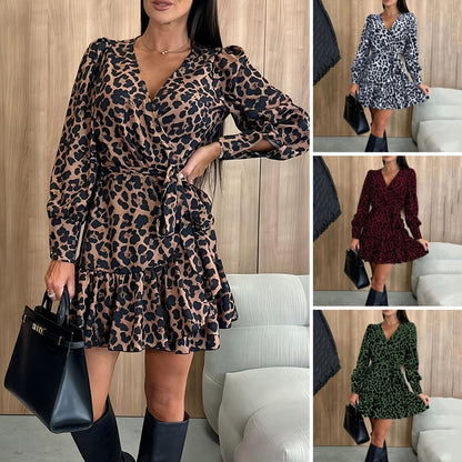 【S-2XL】👗Női elegáns leopárd mintás Wrap Mini ruha