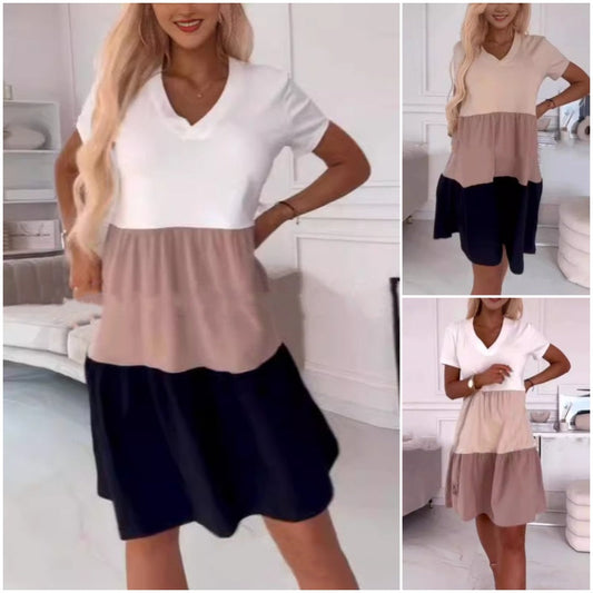 【S-3XL】❣️Rövid ujjú patchwork ruha