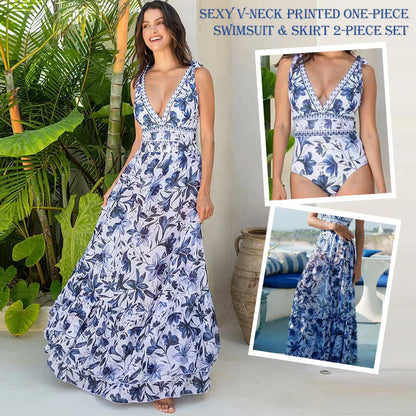 2026🩱V nyak csipke nyomtatás egyrészes fürdőruha és szoknya