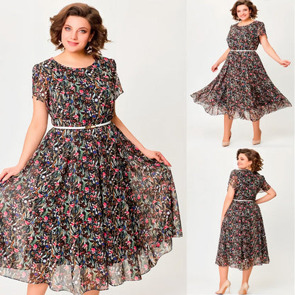 【M-4XL】🌸Elegáns virágos ruha finom fehér övvel