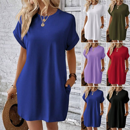 【S-2XL】👗Elegáns egyszínű ruha zsebekkel nőknek
