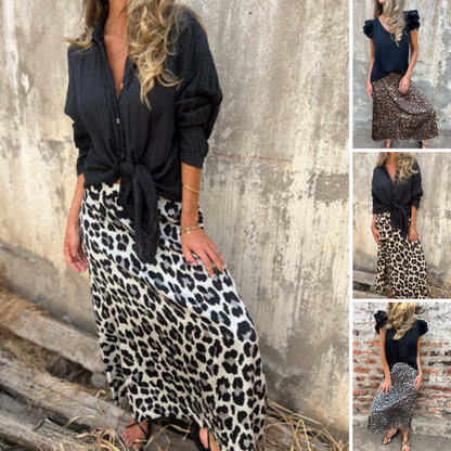 【S-3XL】✨Női stílusos leopárd mintás hosszú szoknya