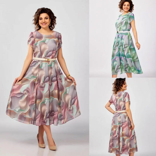 【S-4XL】💟Absztrakt virágos álomruha (Övvel együtt)