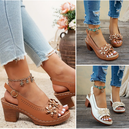 【EU 36-43】🌺Női elegáns Chunky sarok szandálok virágos díszítéssel