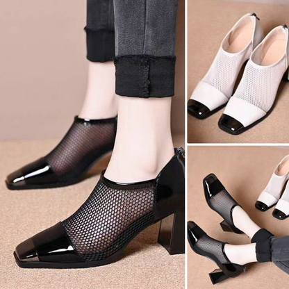 【EU 35-40】👠Női divat száz hálós Chunky sarok négyzet alakú cipők