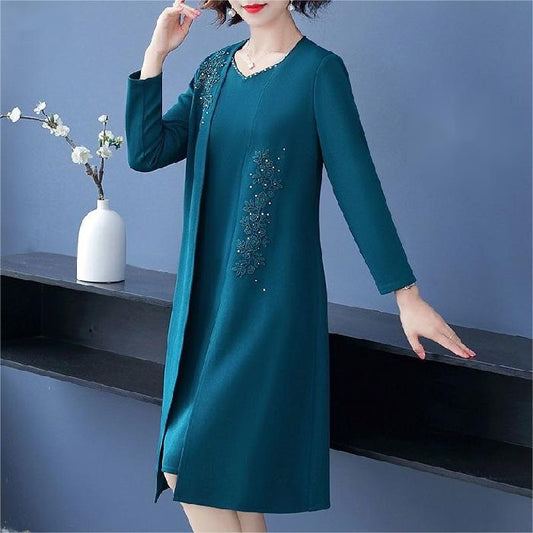 【L-5XL】💯Női elegáns kabát és ruha 2 részes szett