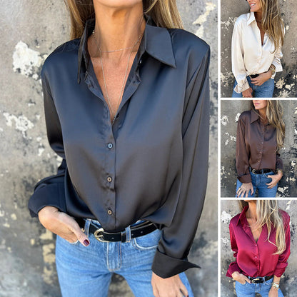 【S-2XL】👚Elegáns szatén hosszú ujjú ing
