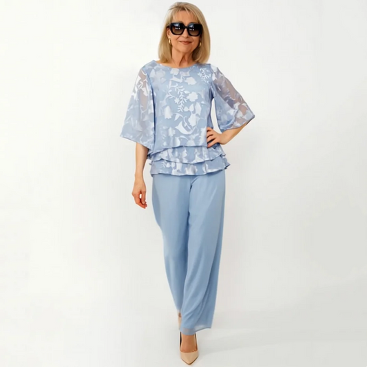 【S-4XL】💯Női elegáns emeletes felsők ＆ Széles szárú nadrágkészlet