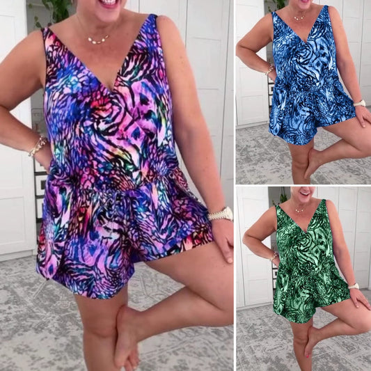 【S-3XL】🩱 Ujjatlan,nyomtatott fürdőruha V-nyakkivágással