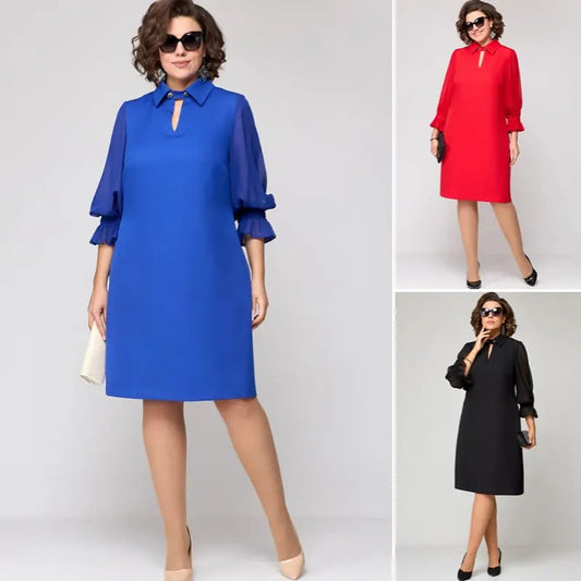 【S-4XL】👗Női elegáns egyszínű egyszínű üreges ruhák