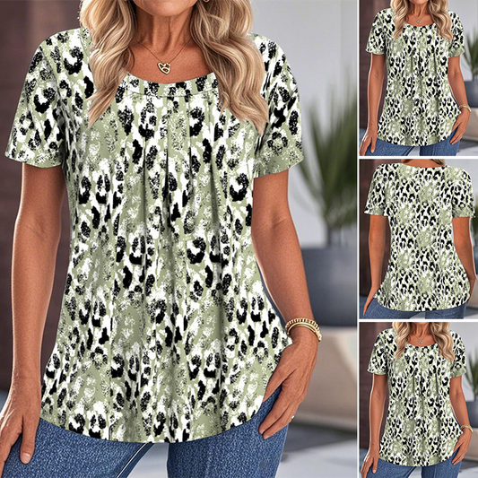 【S-3XL】✨Női lezser mintás kerek nyakú rövid ujjú felső