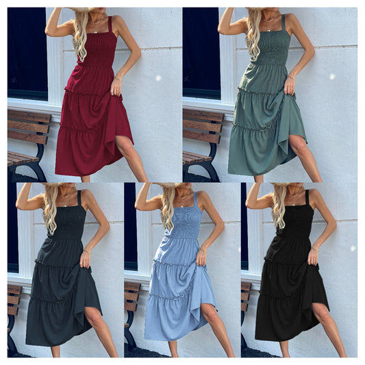 【S-2XL】👗Egyszínű camisole hosszú ruha