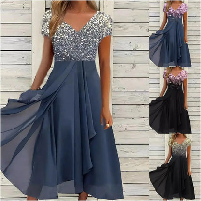 【S-5XL】👗Női nyári V-nyakú nyomtatott patchwork ruha