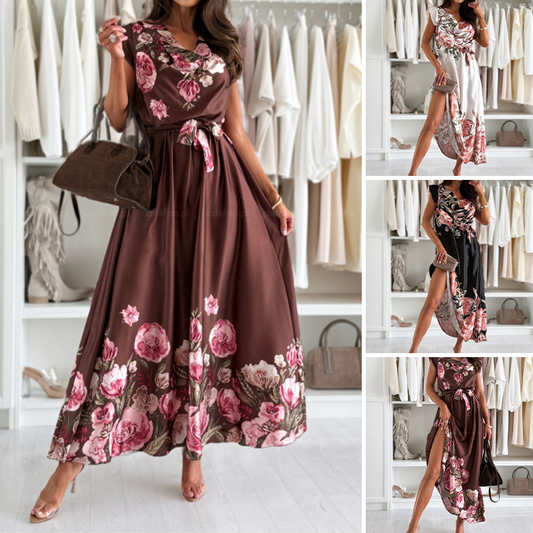 【S-2XL】🌺Női elegáns nyomtatott V-nyakú ruhák