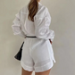 【M-2XL】👚Női elegáns, hosszú ujjú ing és rövidnadrág kétrészes szett