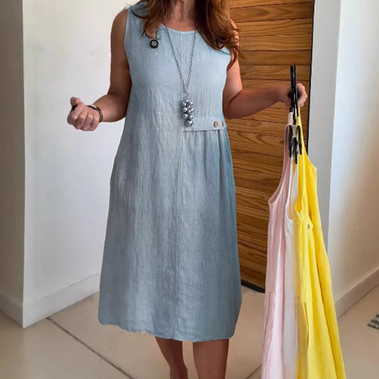 【S-4XL】👗Női kerek nyakú ujjatlan ruha