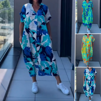 【S-3XL】🌸Női elegáns, nyomtatott V-nyakú ruha