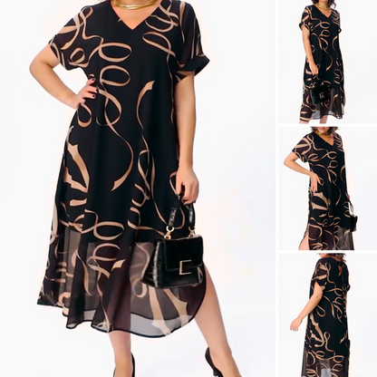 【S-5XL】❄️Chiffon nyomtatott hosszú ruha