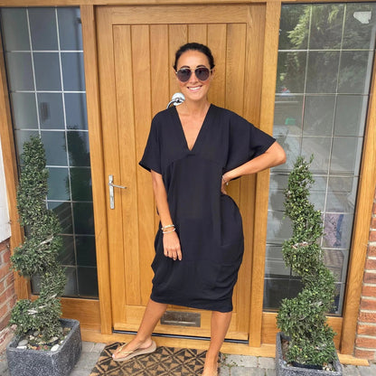 【M-2XL】❄️Ice selyem egyszínű alkalmi középhosszúságú ruha