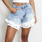 【S-L】❄️Női nyári csipke A vonalú farmer rövidnadrág
