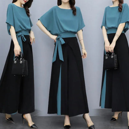 【M-3XL】🎀Csokorcsomós felső és széles szárú nadrág 2 részes szett