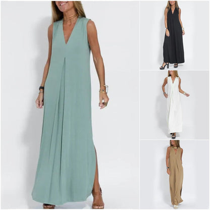 【M-3XL】💗Ujjatlan mély V-nyakú laza Maxi ruha